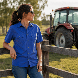 Dundee denim short sleeve bamboo work shirt unisex with traditional men’s button closure